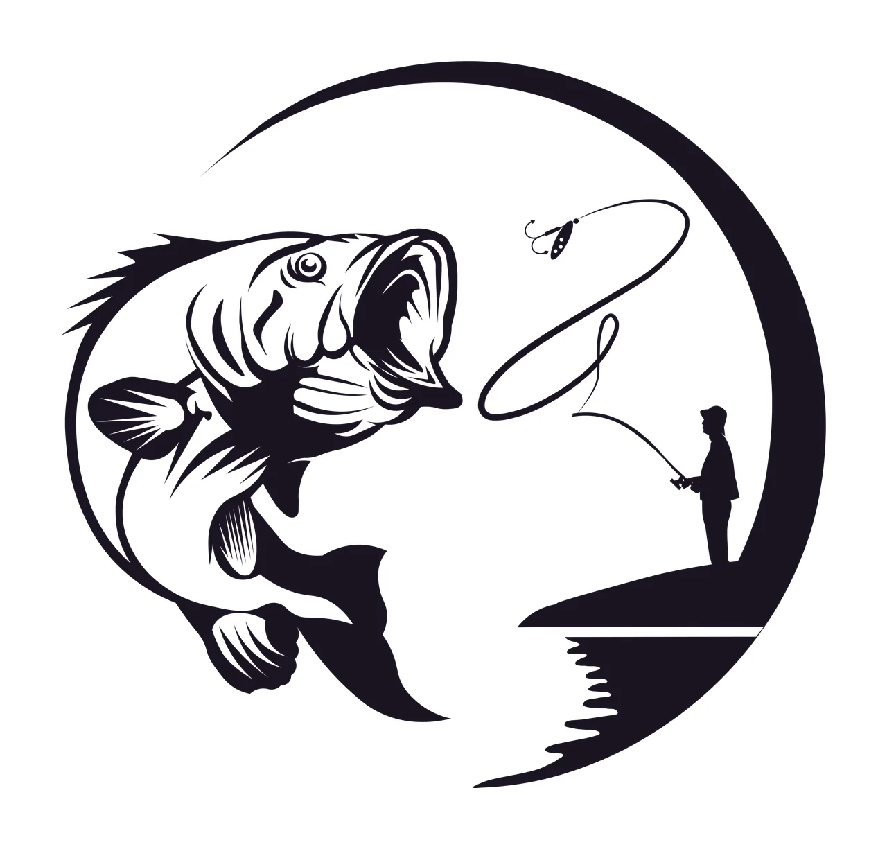 Person Fishing For Large Jumping Fish In Circular rod water