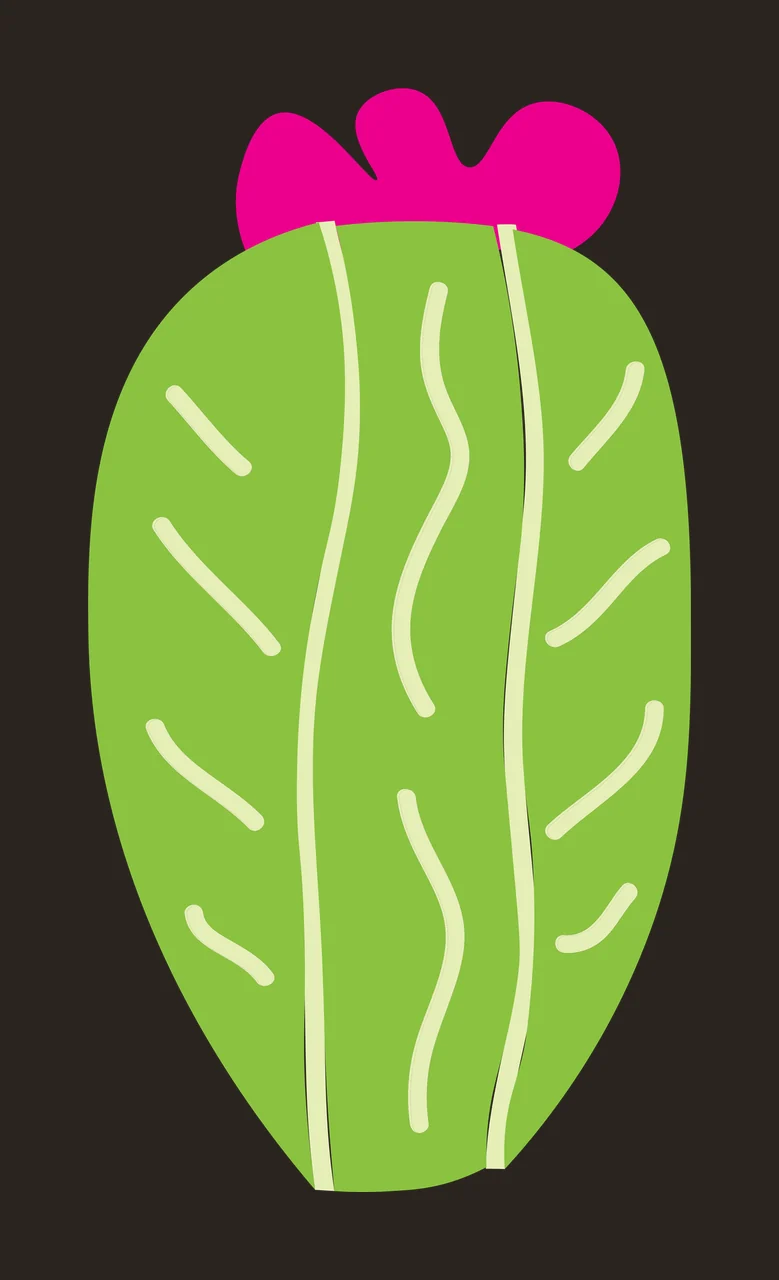 Flat Cartoon Illustration of Cactus with pink flower with green cactus body, pink flower top, white vertical ridges and white diagonal spines contrast preview thumbnail