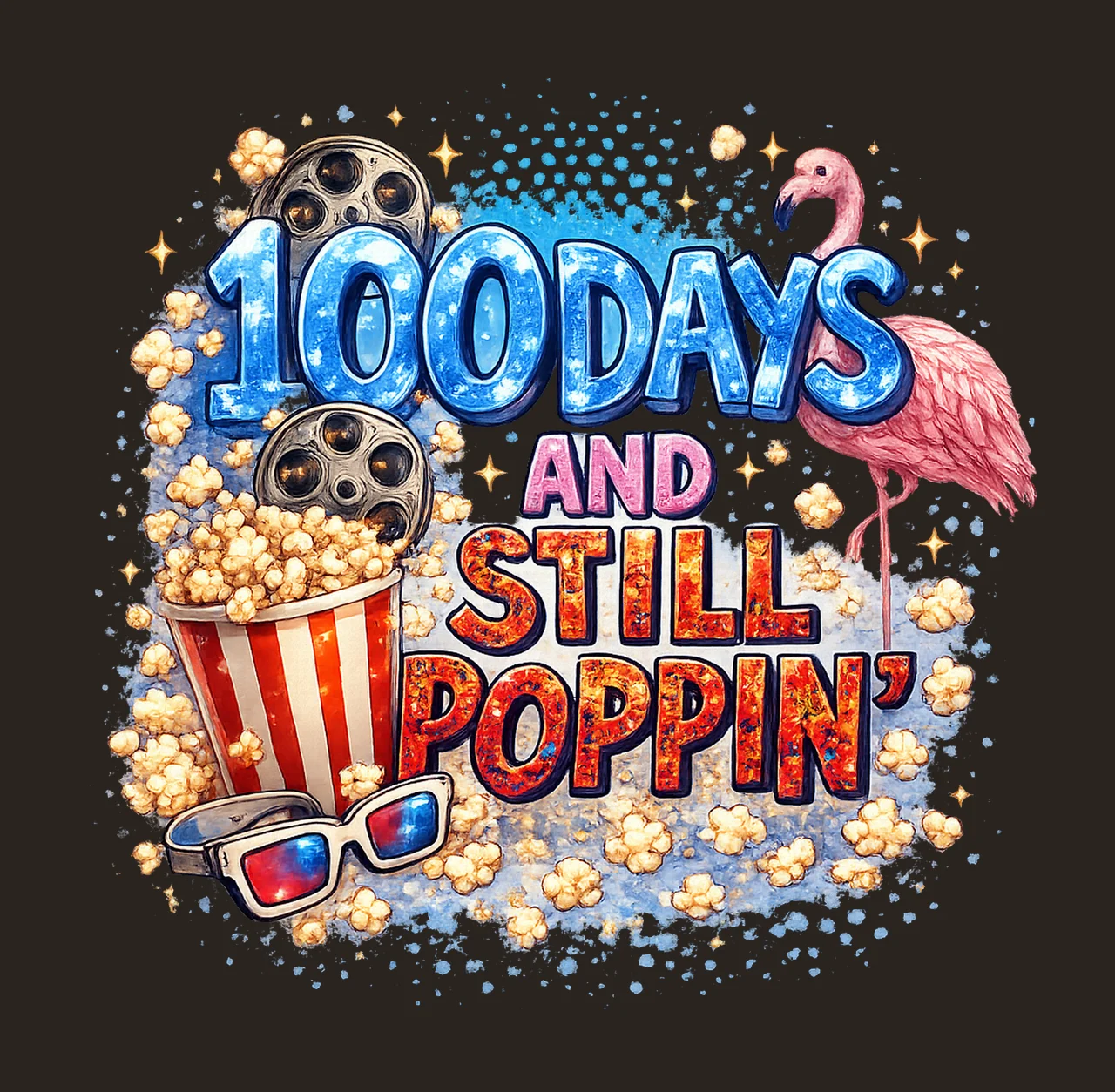Retro Popcorn 100 Days of School Sublimation Design contrast preview thumbnail