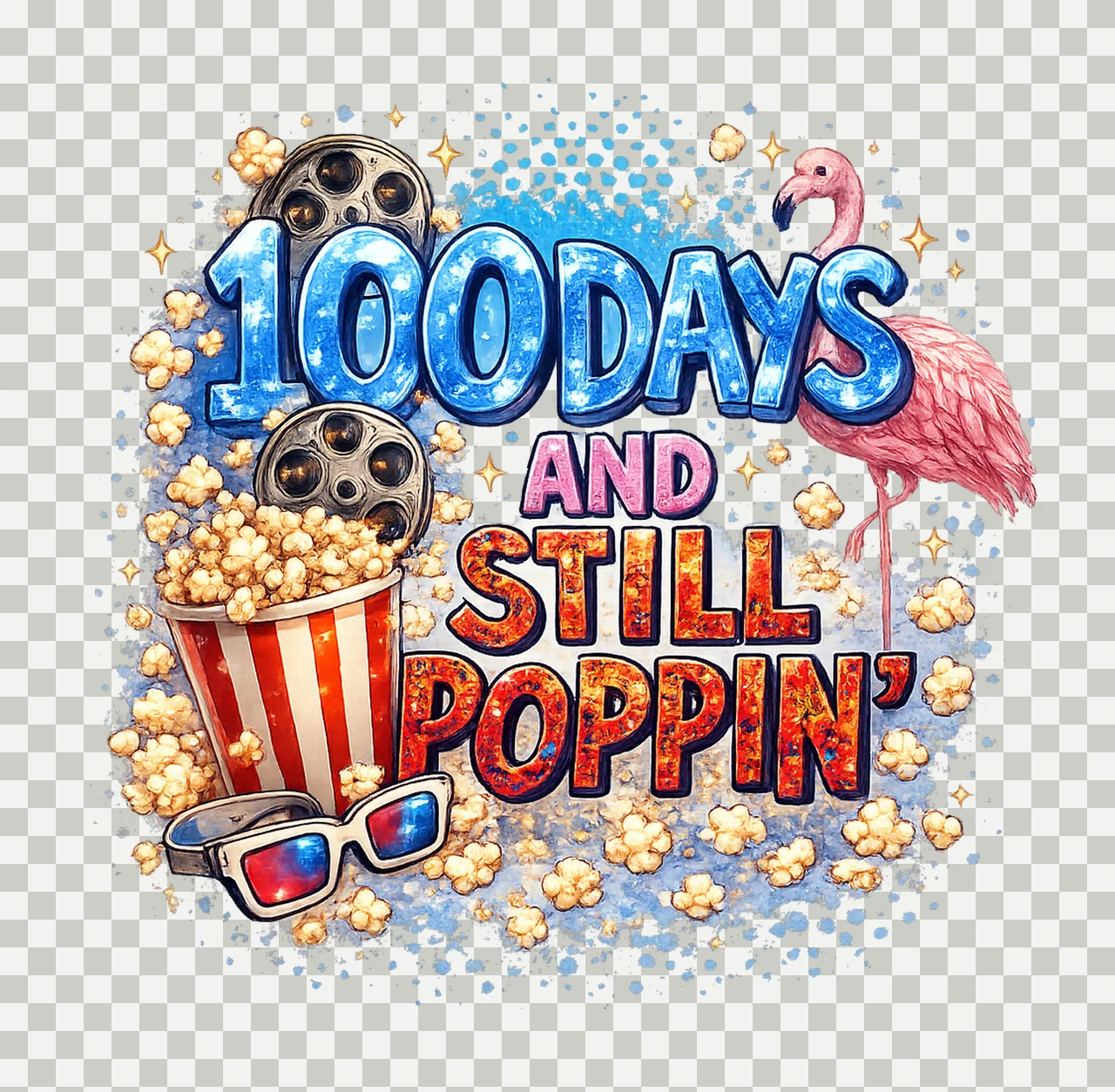Retro Popcorn 100 Days of School Sublimation Design transparency and detail preview thumbnail
