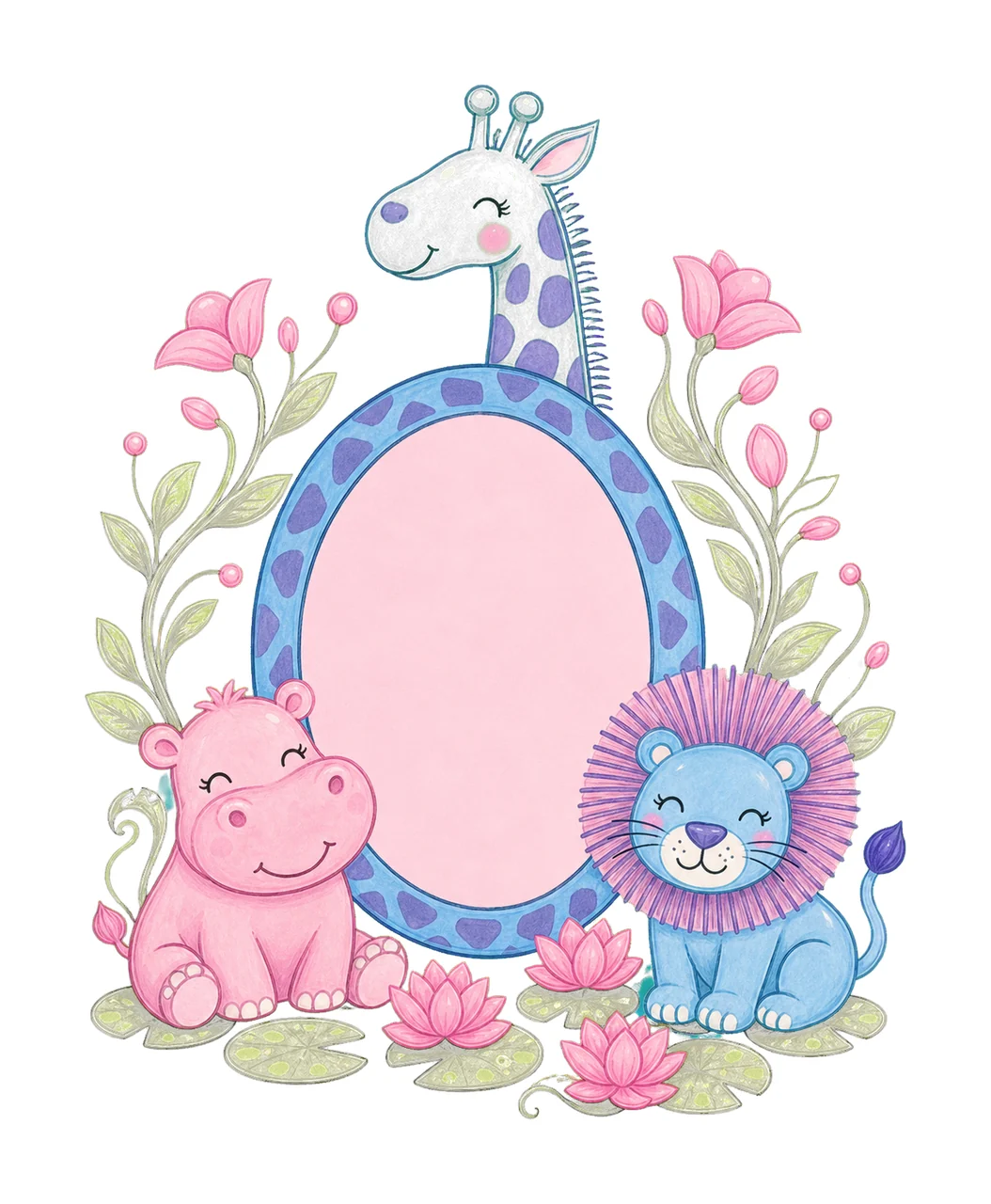 Hippo giraffe and lion trio with Name Patch girl Variation D