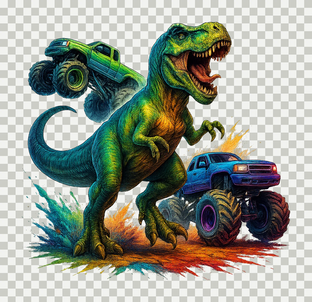 Rex Dinosaur Kids Design Big Trucks Sublimation Dinosaur transparency and detail preview thumbnail