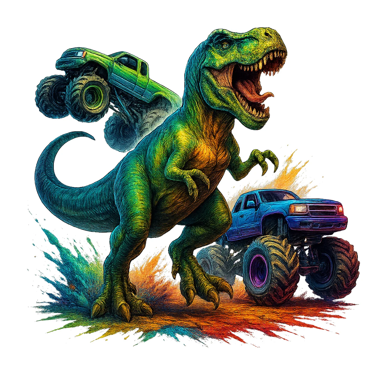 Rex Dinosaur Kids Design Big Trucks Sublimation Dinosaur