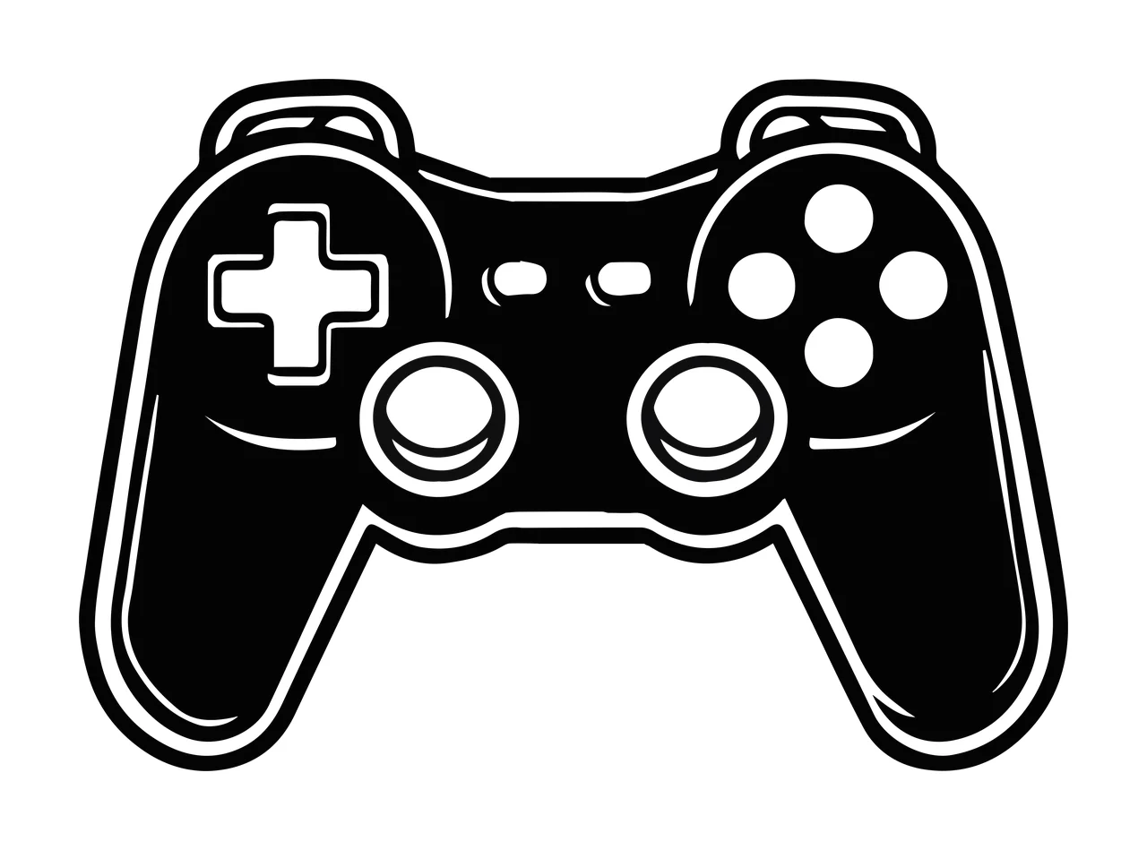 Detailed Game Controller Silhouette With Buttons And Analog static