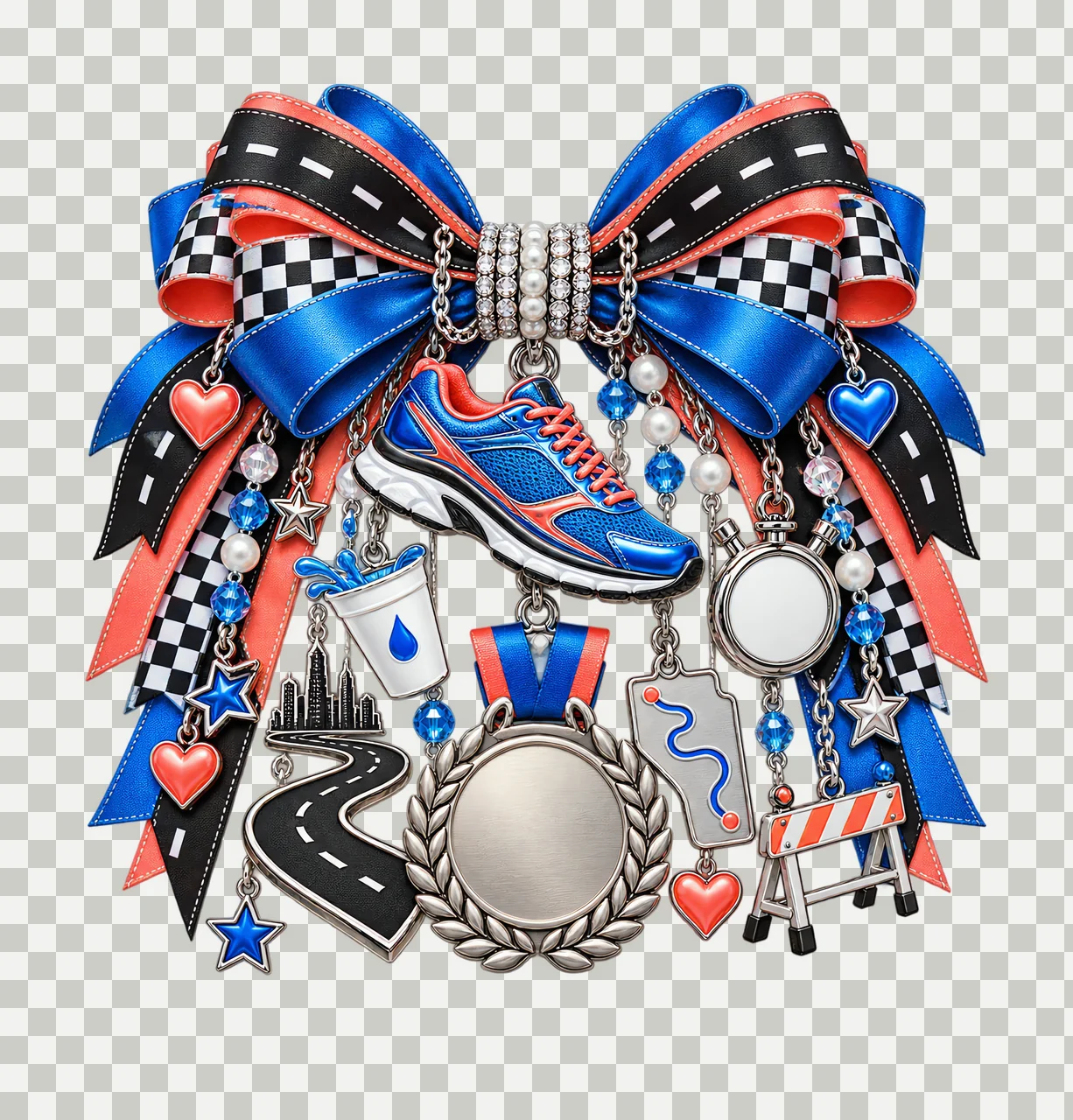 Marathon Running PNG, Road Shoe and Stopwatch Coquette Bow, No Text Sublimation Clipart, Transparent Digital Download transparency and detail preview thumbnail