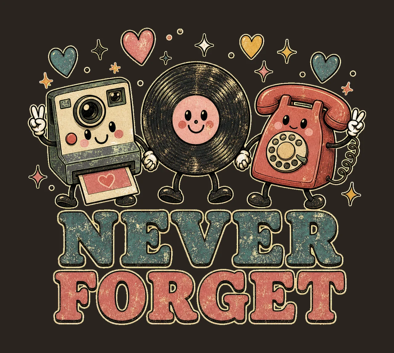 Never Forget Cute Retro Vinyl Sublimation Design Variation D contrast preview thumbnail