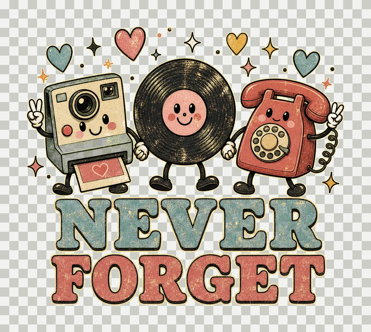 Never Forget Cute Retro Vinyl Sublimation Design Variation D transparency and detail preview thumbnail