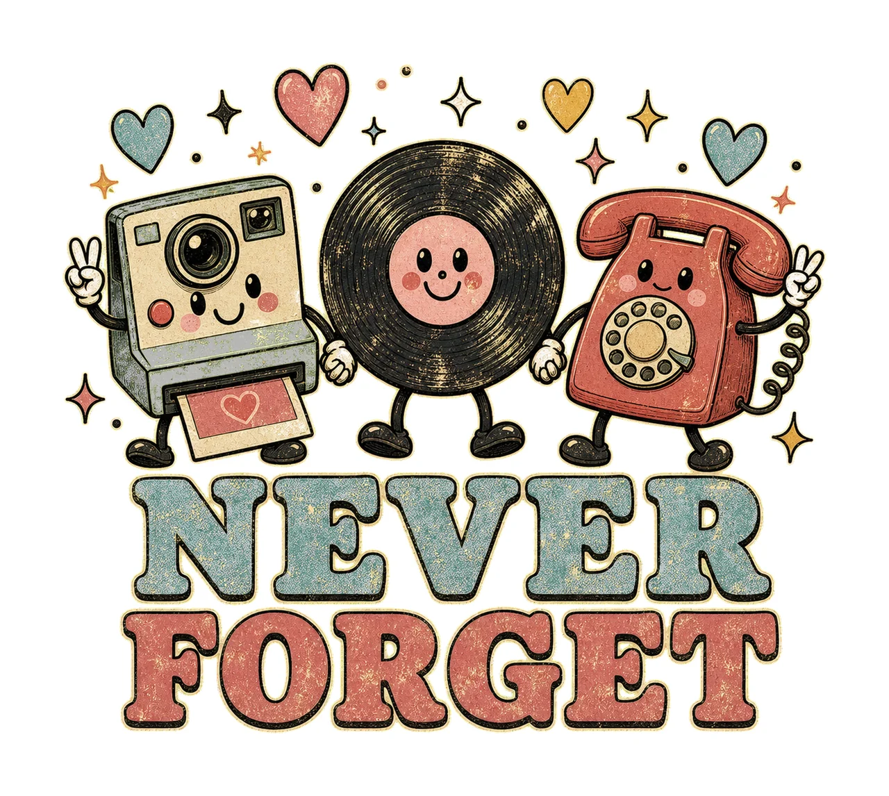 Never Forget Cute Retro Vinyl Sublimation Design Variation D