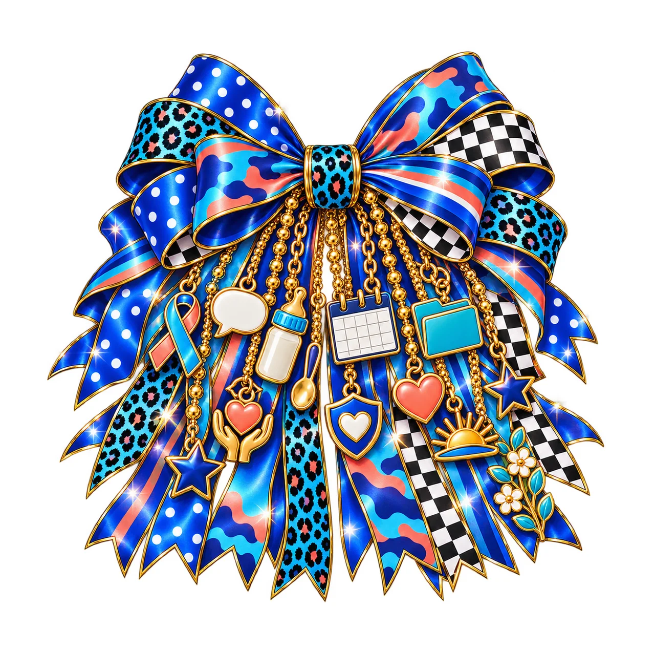 Cleft and Craniofacial Awareness Bow Charm PNG, Gold Chain Charms, Transparent Sublimation Design, Digital Download