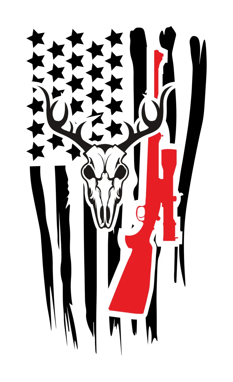 Skull Antlered Graphic With Vertical Stripes positioned antlers