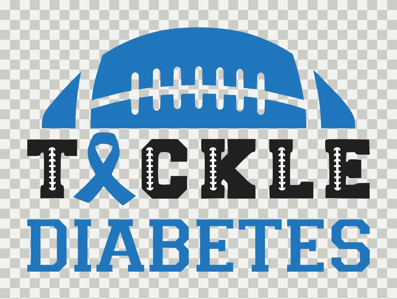 TACKLE DIABETES Football-themed awareness logo Design with blue football, white laces, blue ribbon and black letters with white laces transparency and detail preview thumbnail