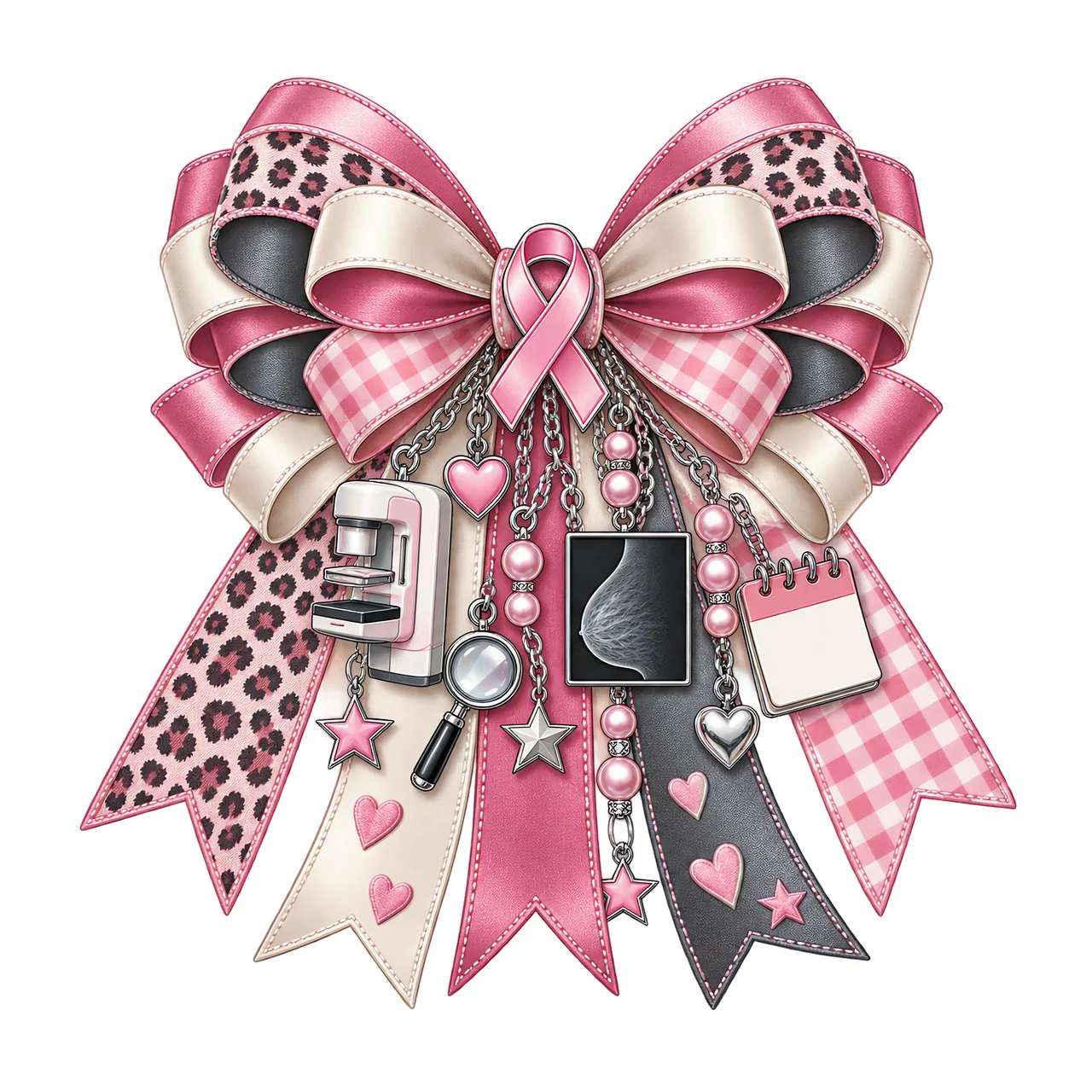 Mammography Awareness PNG, Pink Ribbon and Mammography Machine Coquette Bow, No Text Sublimation Clipart, Transparent Digital Download