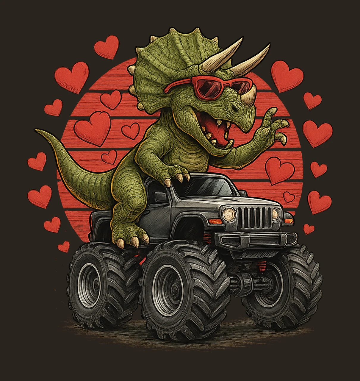 Rex Monster Truck Valentines Day for Kids Dinosaur Love contrast preview thumbnail