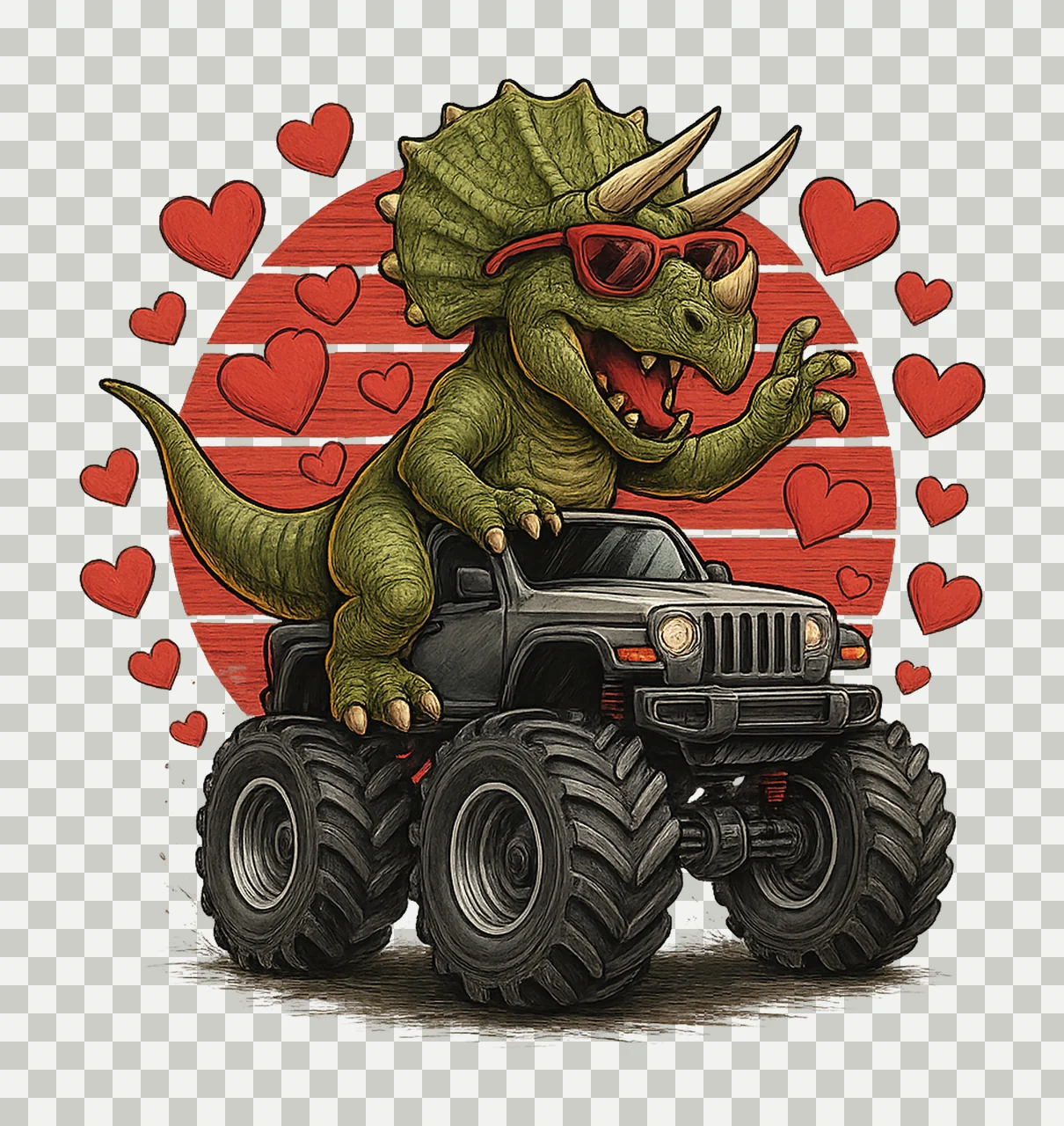Rex Monster Truck Valentines Day for Kids Dinosaur Love transparency and detail preview thumbnail