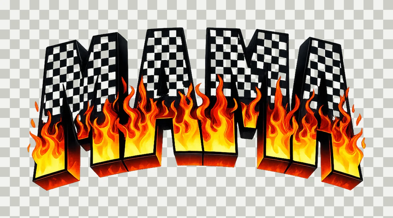Retro Mama Flame Checkered Fire Design Sublimation Vintage transparency and detail preview thumbnail