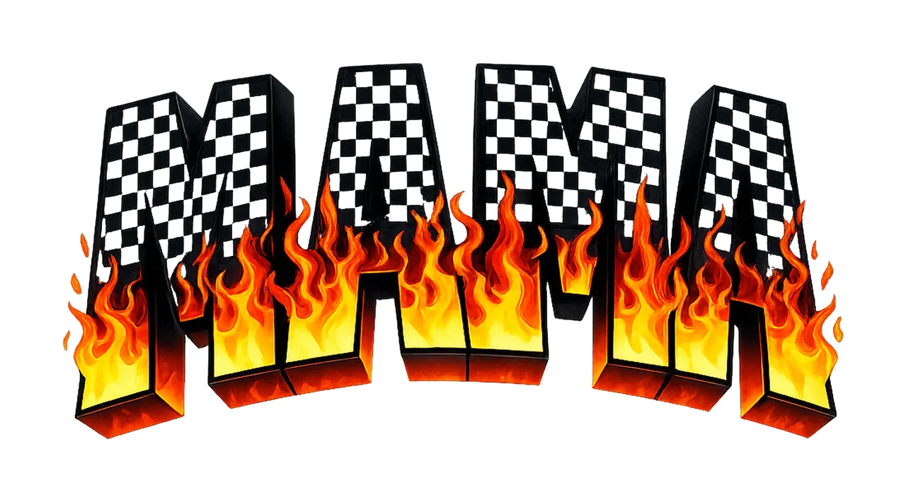 Retro Mama Flame Checkered Fire Design Sublimation Vintage