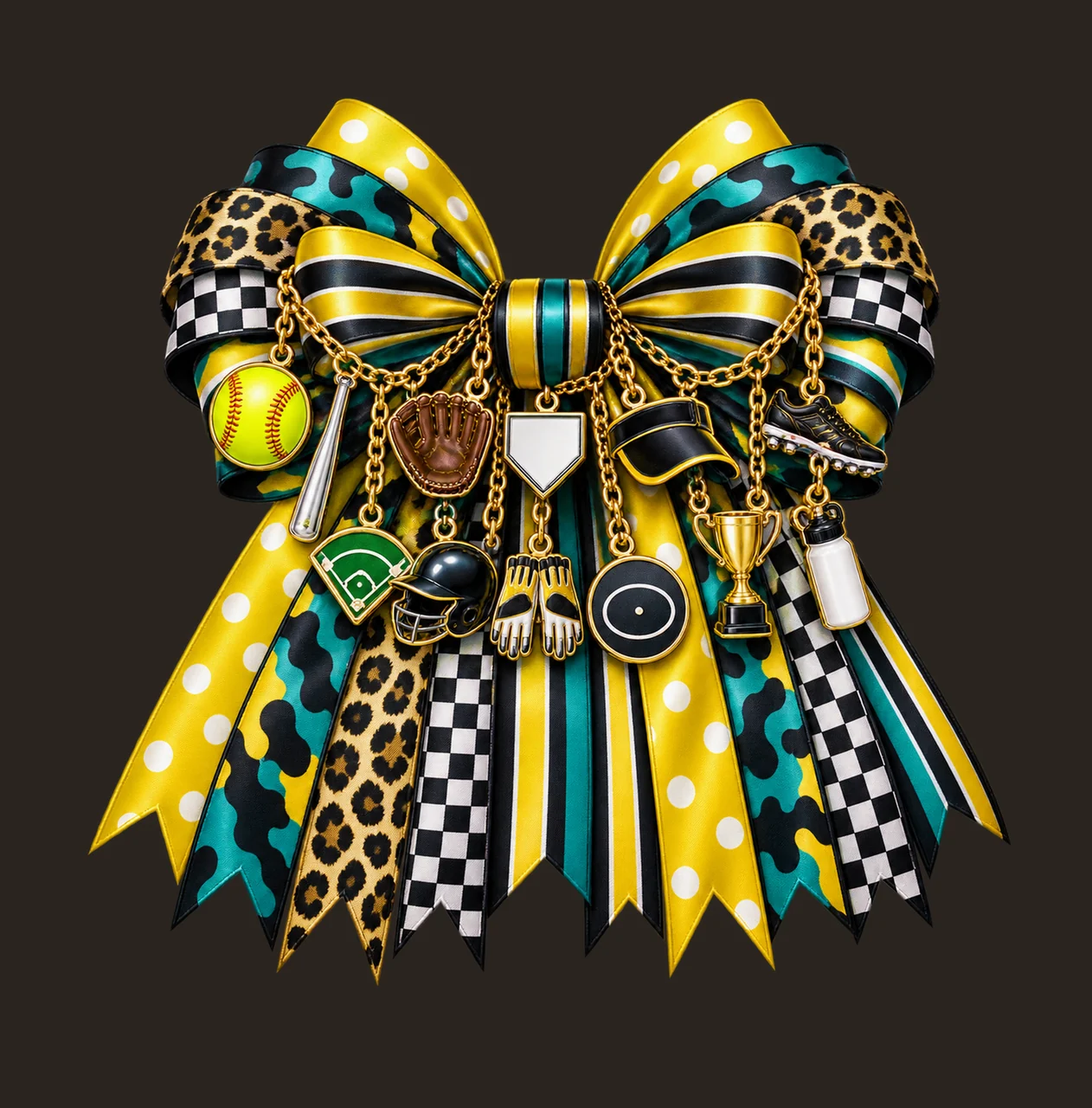 Softball Player Bow Charm PNG, Gold Chain Charms, Transparent Sublimation Design, Digital Download contrast preview thumbnail