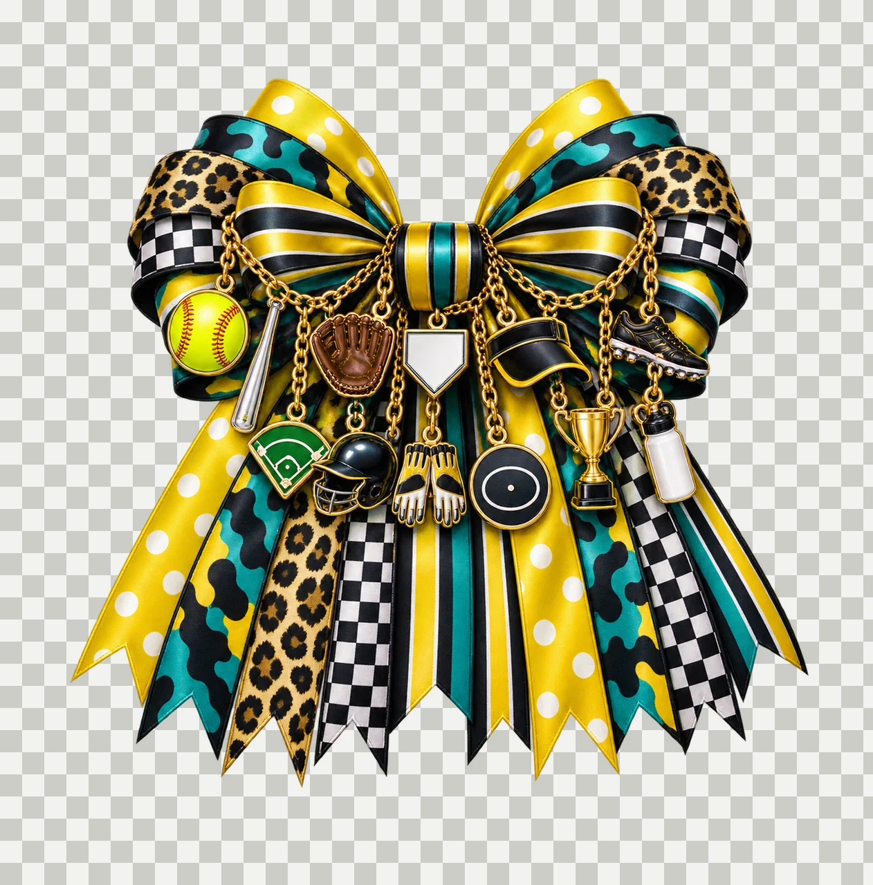 Softball Player Bow Charm PNG, Gold Chain Charms, Transparent Sublimation Design, Digital Download transparency and detail preview thumbnail
