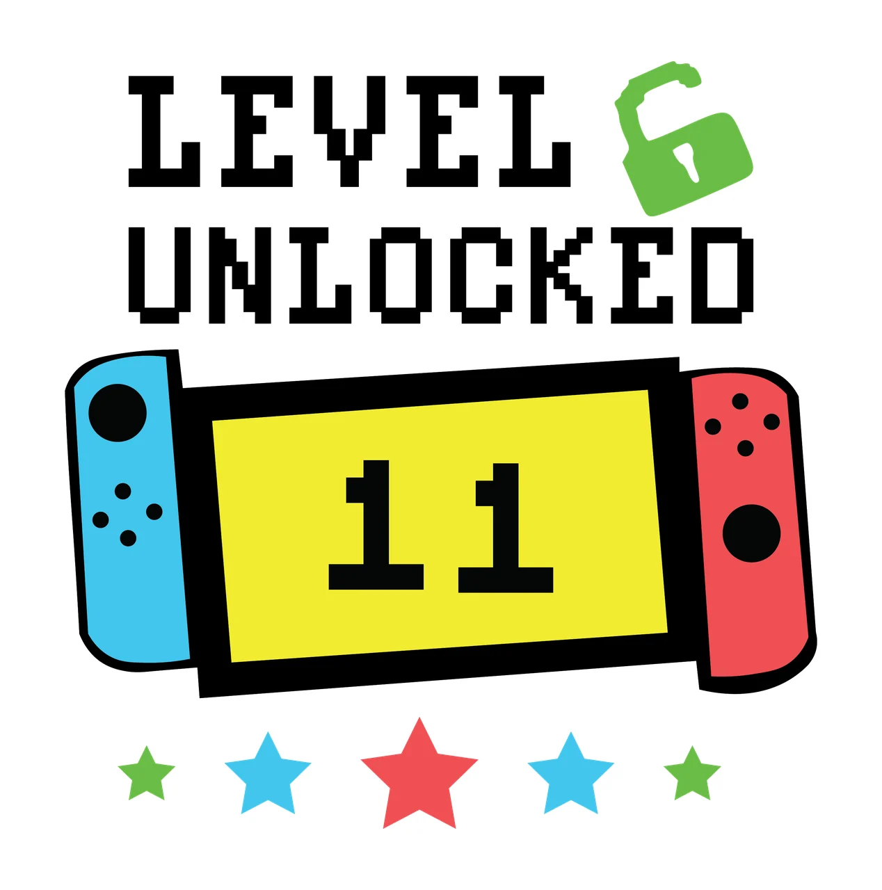 Level Unlocked Typography With Scroll Banner And Five text design