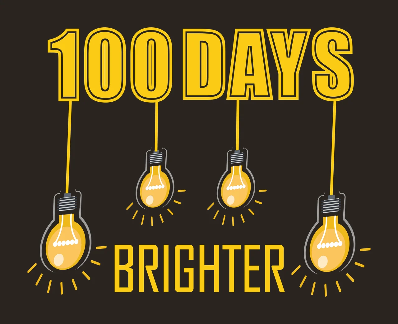 100 Days Brighter Lightbulb Typography lightbulbs hanging light rays contrast preview thumbnail