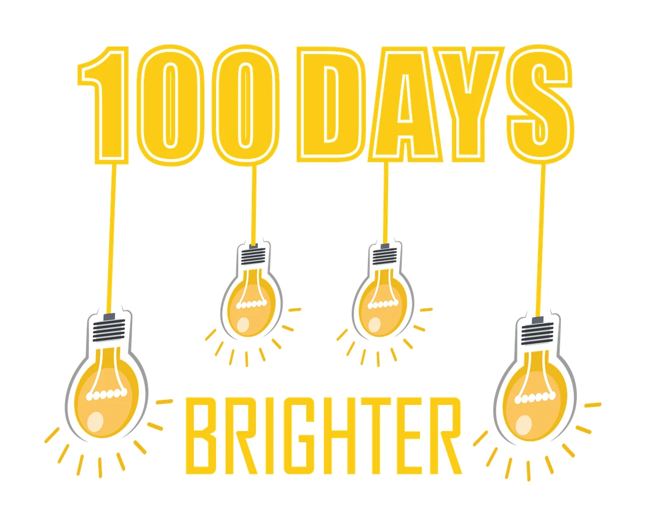 100 Days Brighter Lightbulb Typography lightbulbs hanging light rays