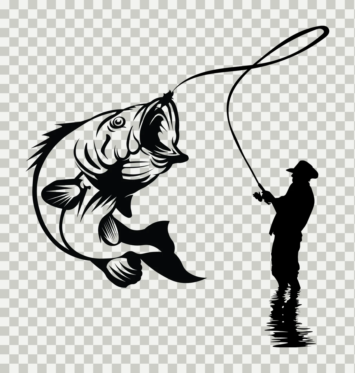 Fish Angler Fishing For Large Mouth rod water high contrast graphic transparency and detail preview thumbnail