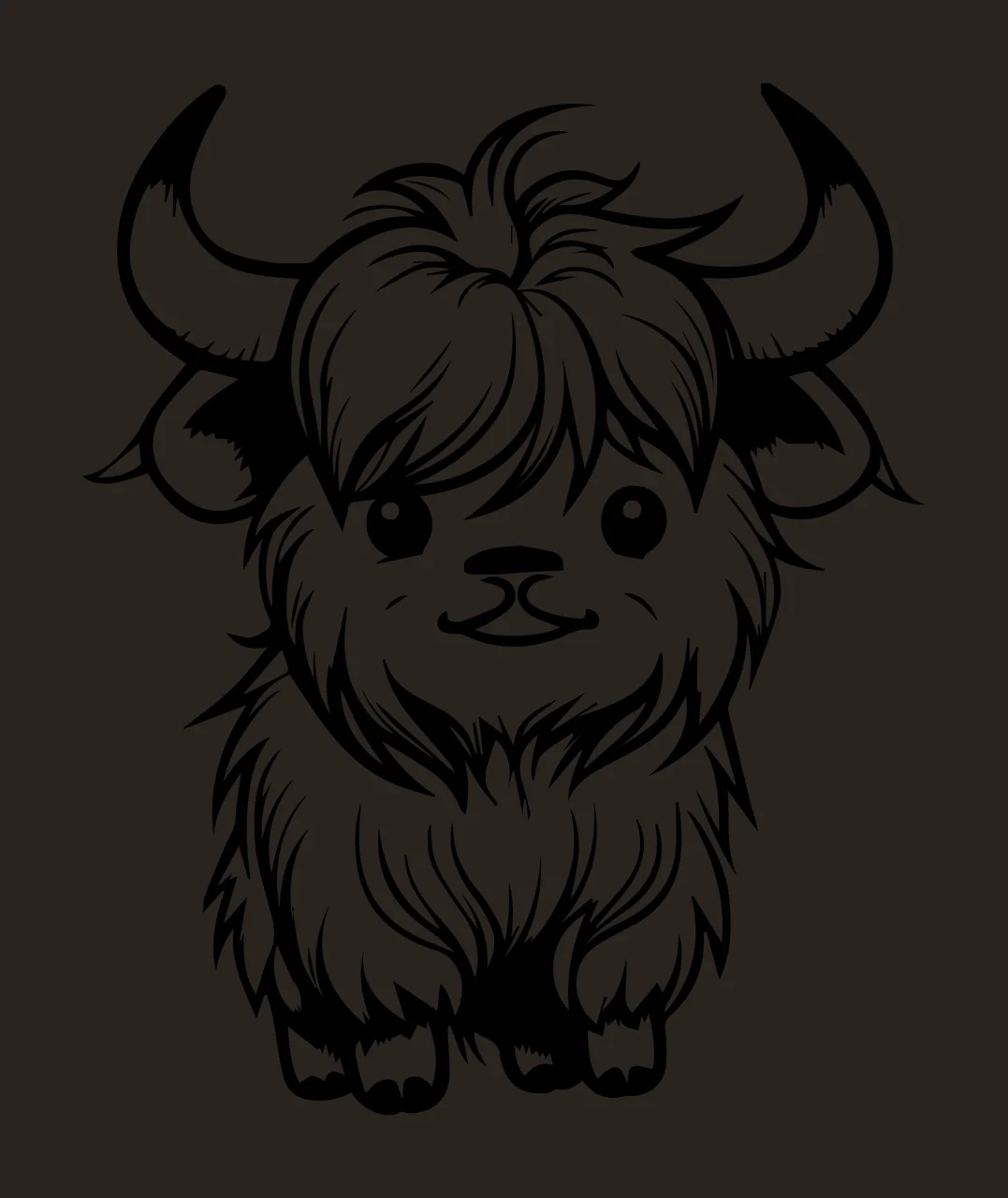 Highland Cute Cattle Calf Drawing standing horns fur line black contrast preview thumbnail