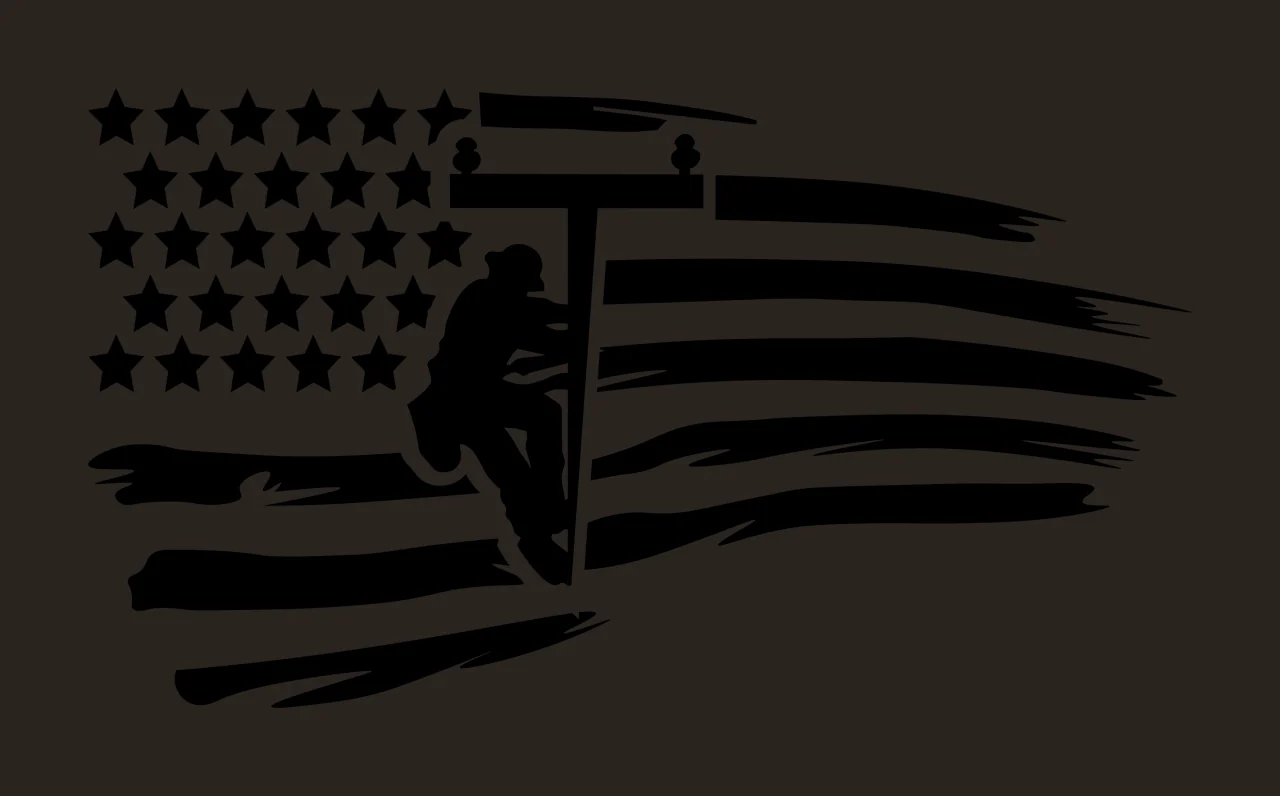 Lineman On Utility Pole Flag Climbing Stars Stripes Silhouette contrast preview thumbnail