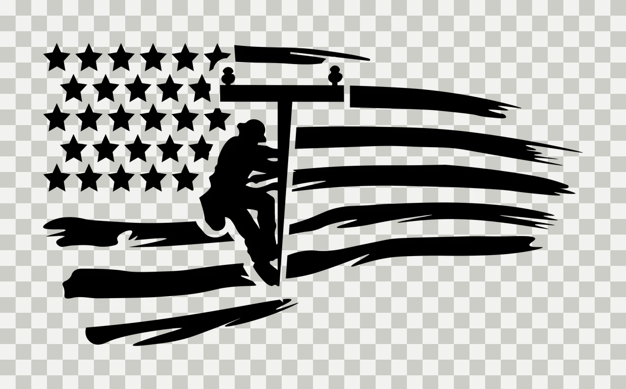 Lineman On Utility Pole Flag Climbing Stars Stripes Silhouette transparency and detail preview thumbnail