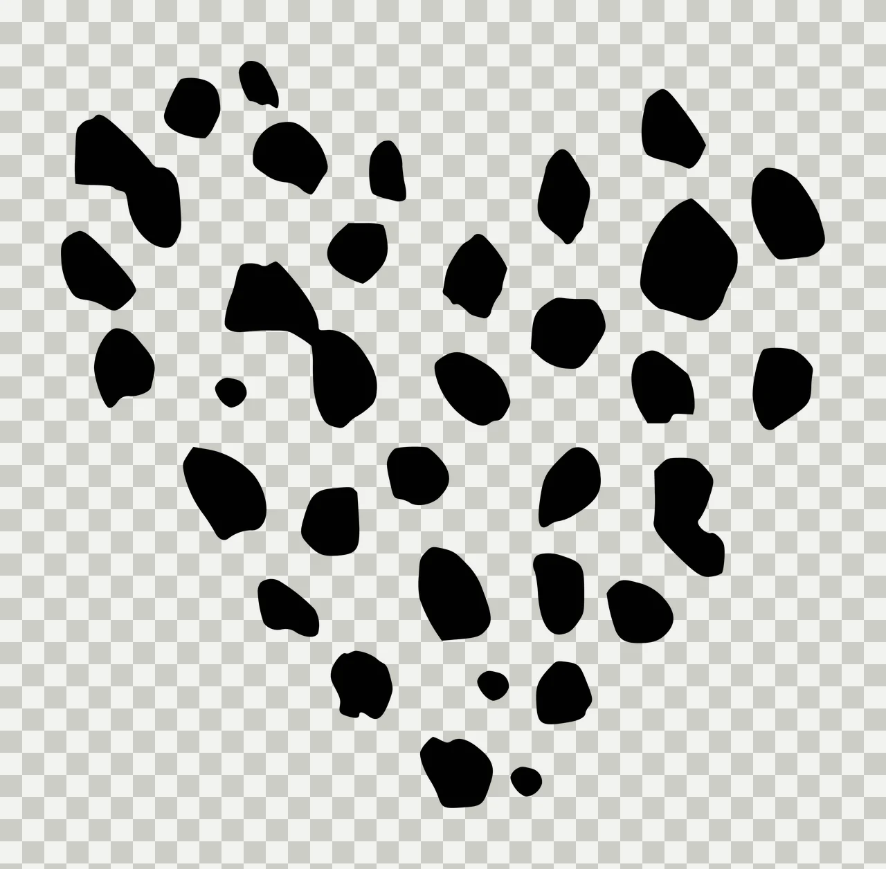 Silhouette Design of Heart-shaped spot pattern with black spots and white background transparency and detail preview thumbnail