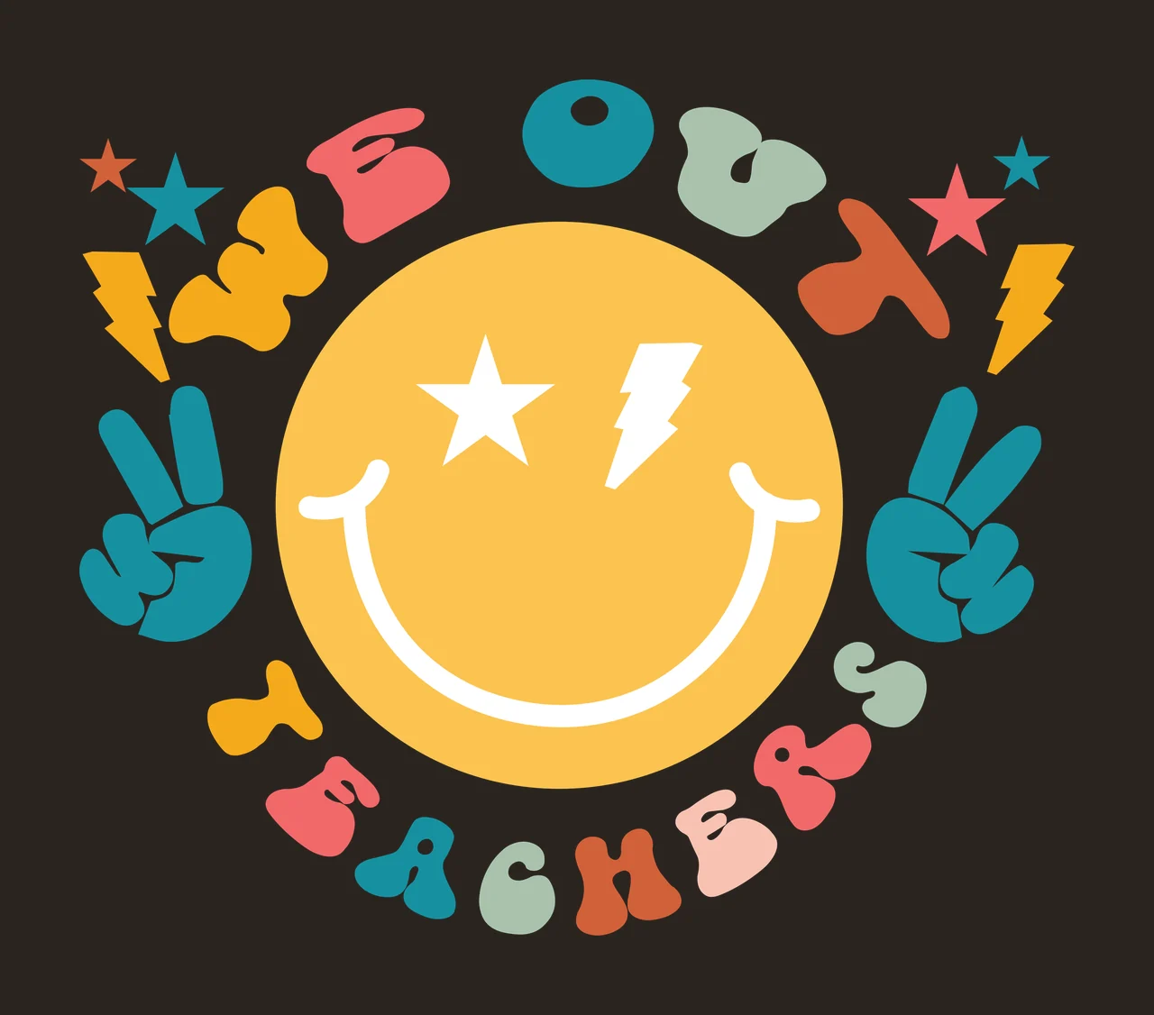 We Out Teachers Retro Typography Graphic With Peace sign lightning contrast preview thumbnail