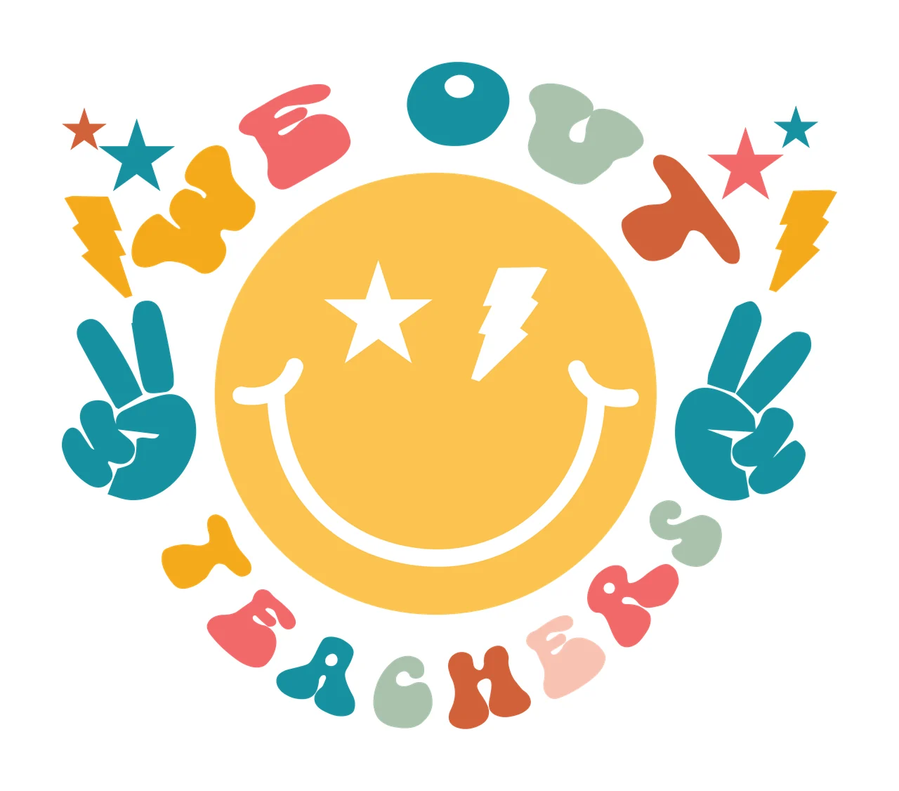 We Out Teachers Retro Typography Graphic With Peace sign lightning
