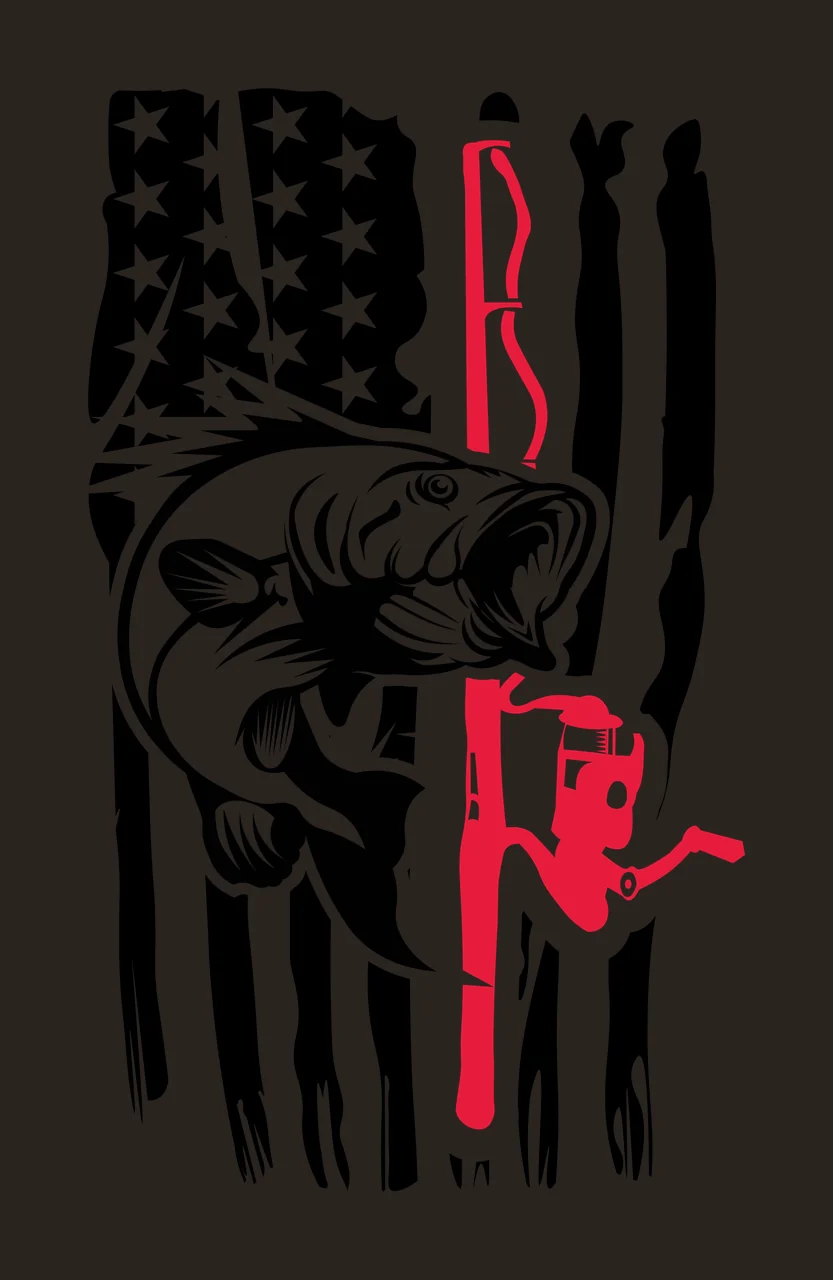 Fishing American Flag Bass Graphic fish jumping rod reel striped contrast preview thumbnail