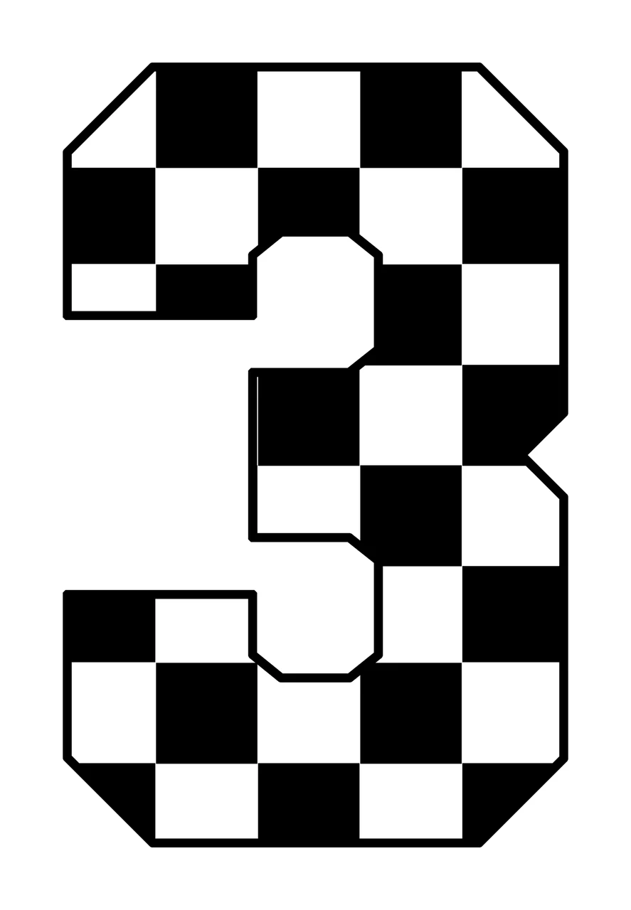 3 Number Three With A Black And White checkerboard pattern