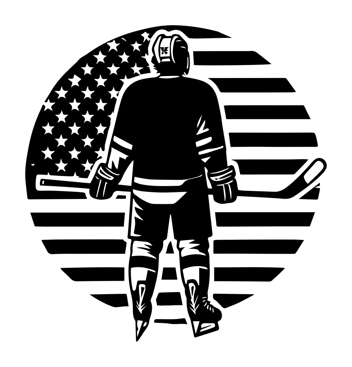 Hockey Player Silhouette With Circle Flag standing stick skates