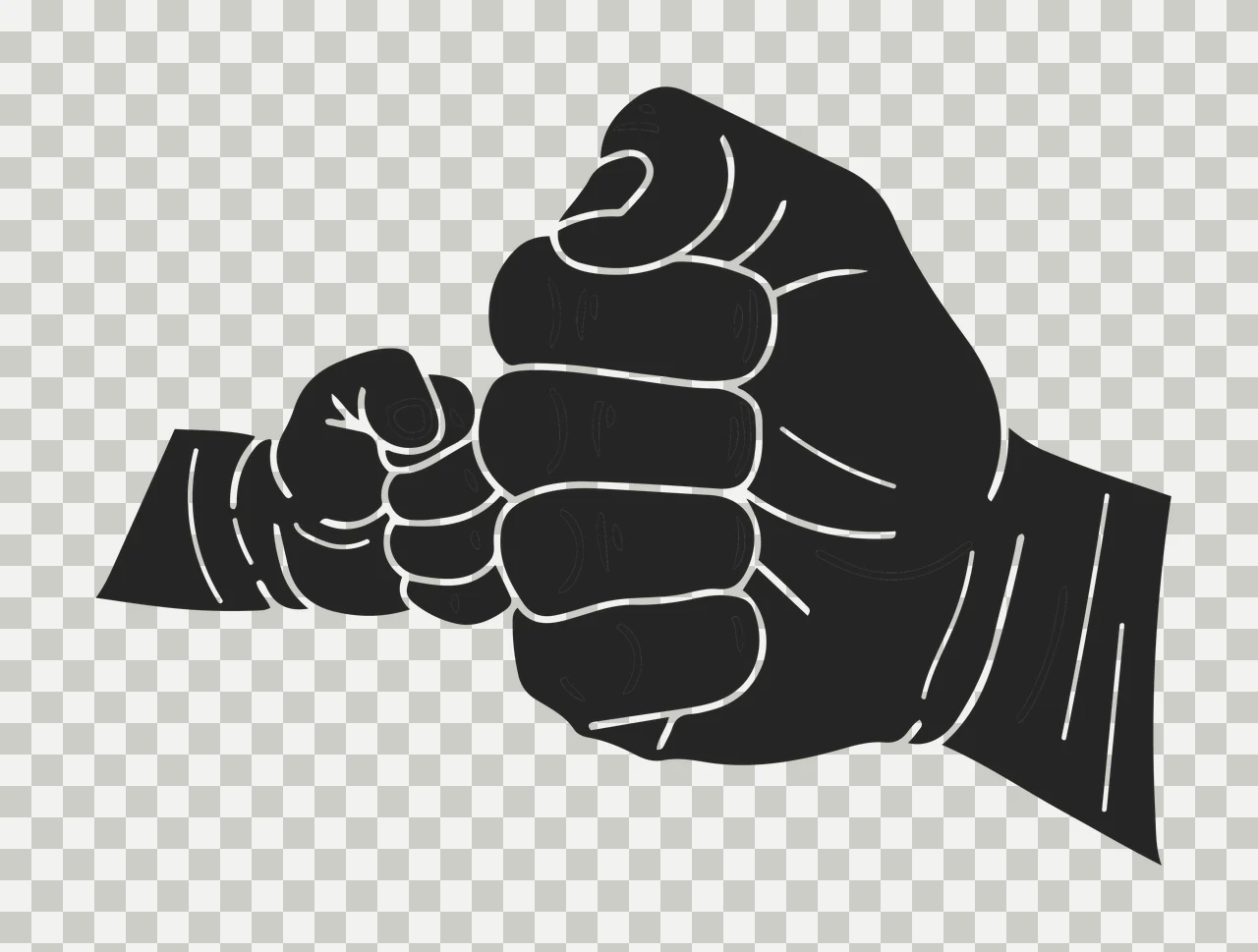 Fist Bump Of Large And Small Hands fists fingers line art black transparency and detail preview thumbnail