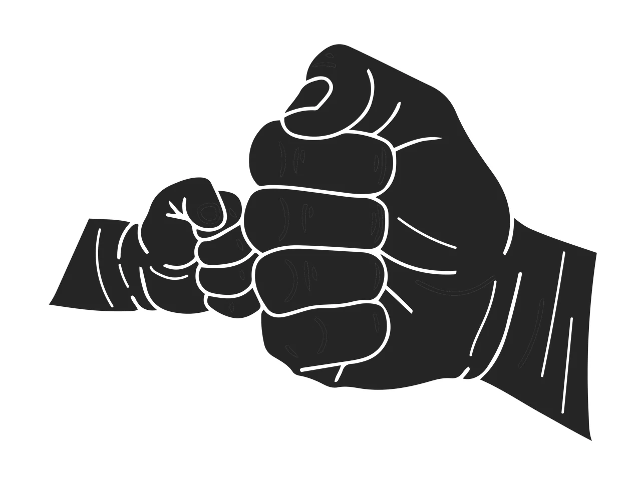 Fist Bump Of Large And Small Hands fists fingers line art black