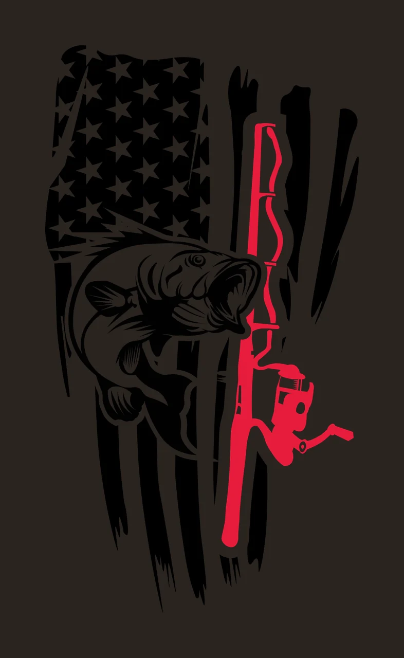 Fishing Distressed Flag With Bass fish jumping rod stars stripes contrast preview thumbnail