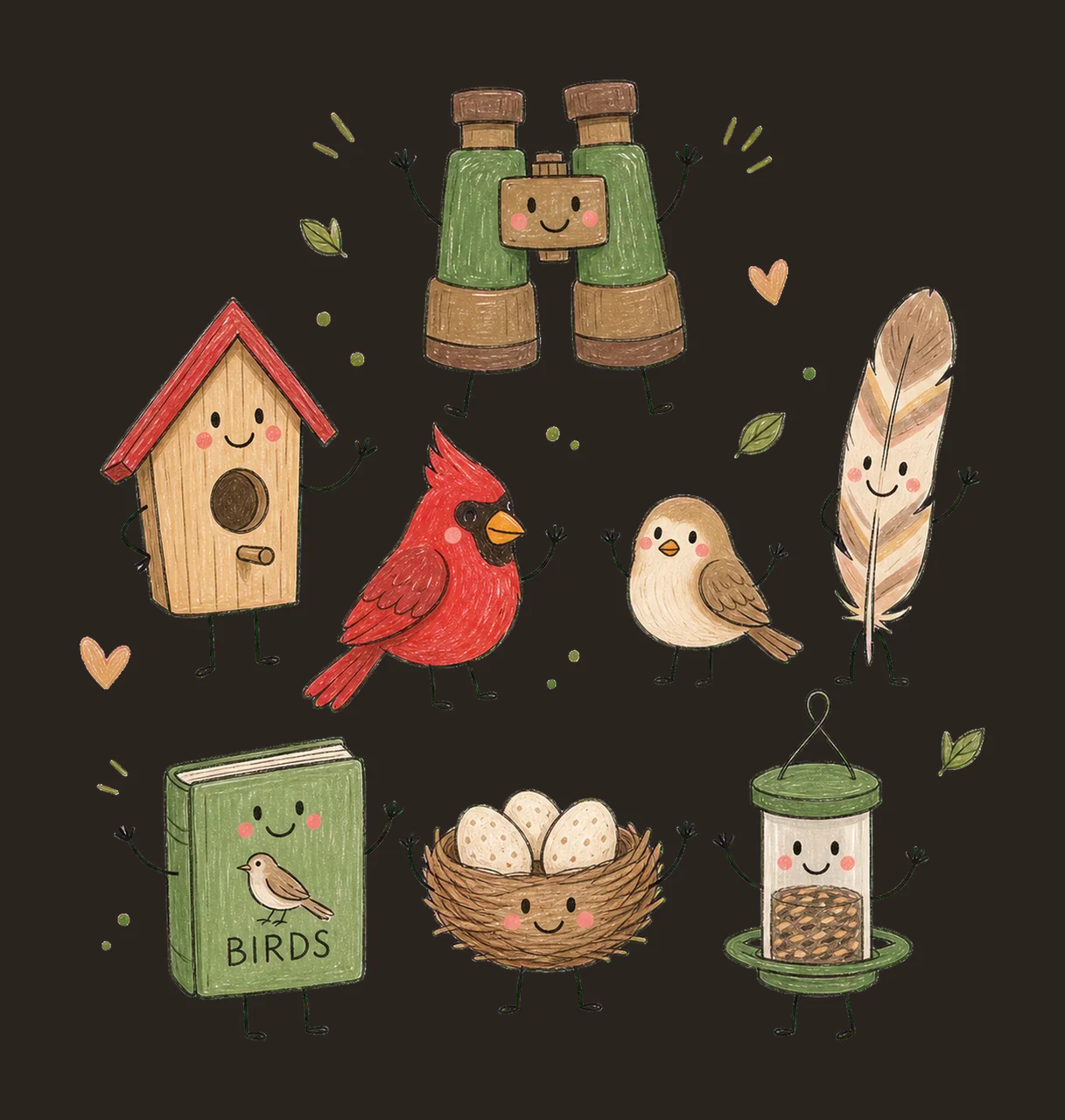 Bird Watching Doodle Crew Cute Birdwatcher Variation B contrast preview thumbnail
