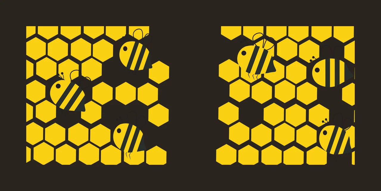 Can Glass Wrap Bees On Black Hexagon Honeycomb flying hexagons contrast preview thumbnail