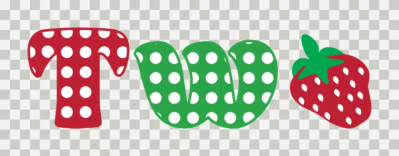 TWO Typography Design with letter T, strawberry, polka dot pattern and fruit leaves in red, green and white transparency and detail preview thumbnail