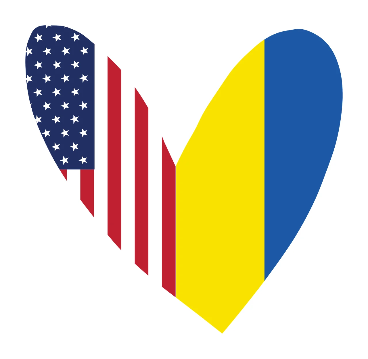 Heart-shaped flag composition Illustration with American flag pattern, Romanian flag pattern and heart shape in blue, red and white