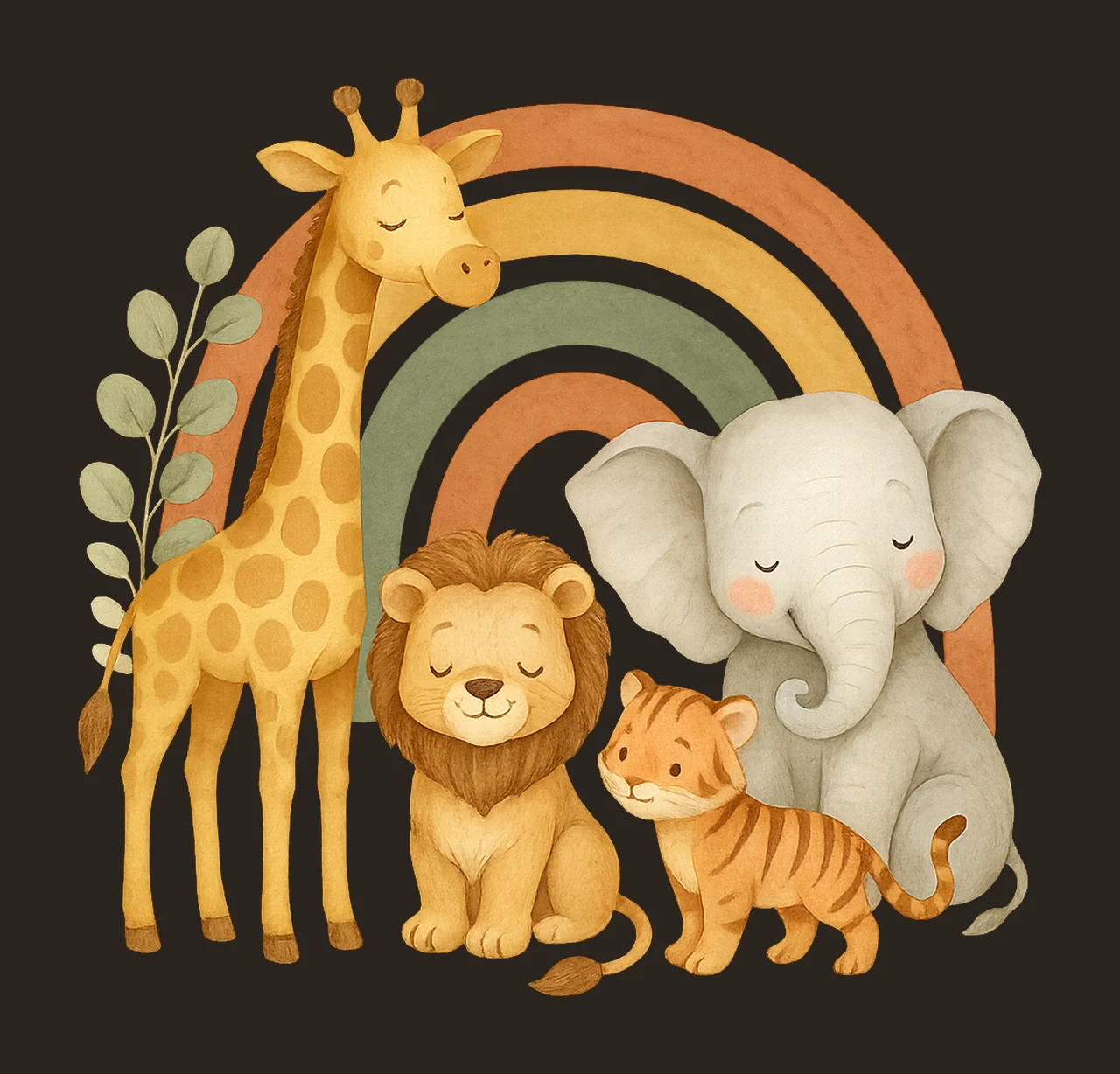 Neutral Safari Animals Rainbow Cute Elephant Giraffe Leopard contrast preview thumbnail