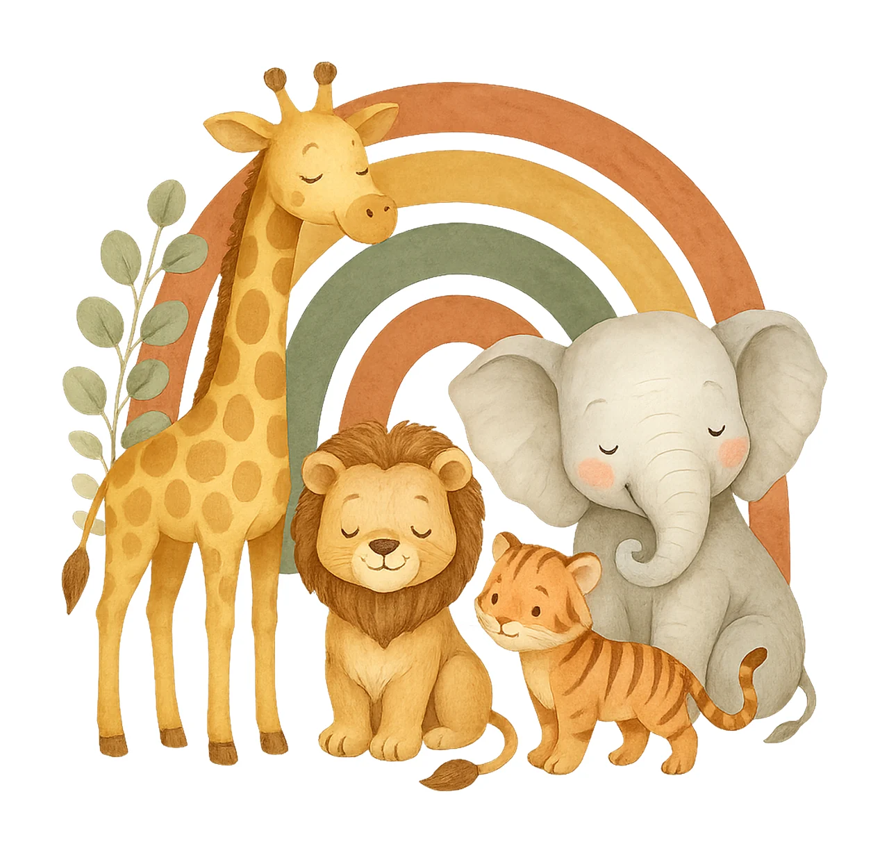 Neutral Safari Animals Rainbow Cute Elephant Giraffe Leopard