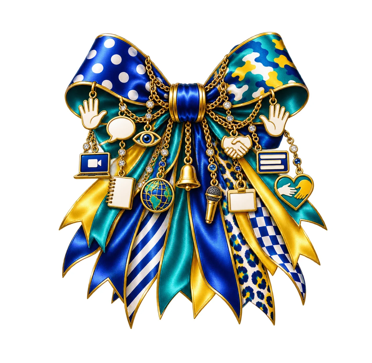 Sign Language Interpreter Bow Charm PNG, Themed Gold Chain Charms, Coquette Ribbon Sublimation Design, Transparent Digital Download