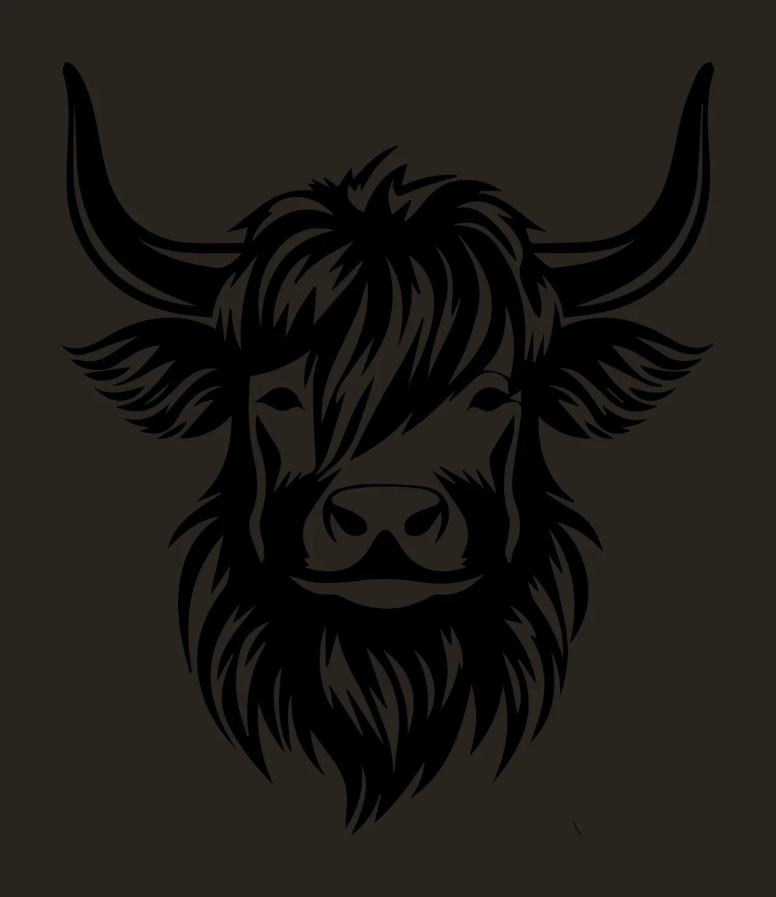 Highland Cattle Head Silhouette Illustration Facing forward contrast preview thumbnail