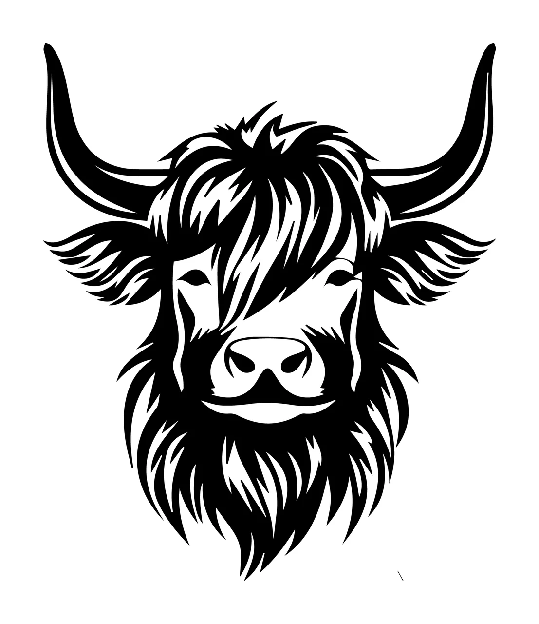 Highland Cattle Head Silhouette Illustration Facing forward