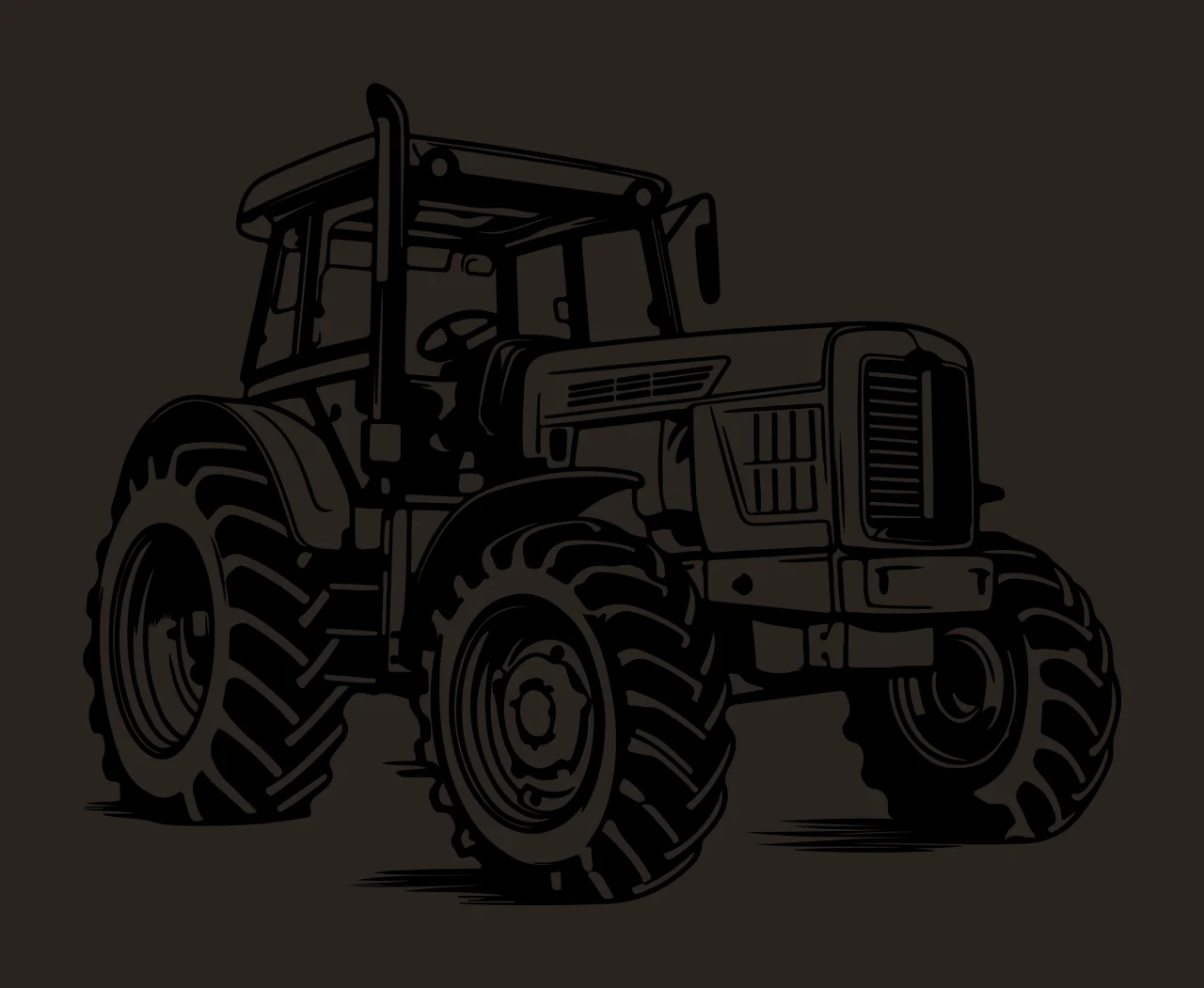Tractor Side View With Large Tires cabin exhaust pipe line art contrast preview thumbnail