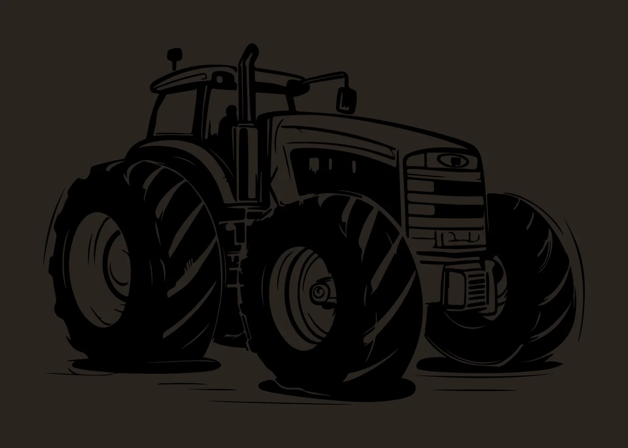 Large Wheeled Farm Tractor Silhouette stationary wheels black contrast preview thumbnail