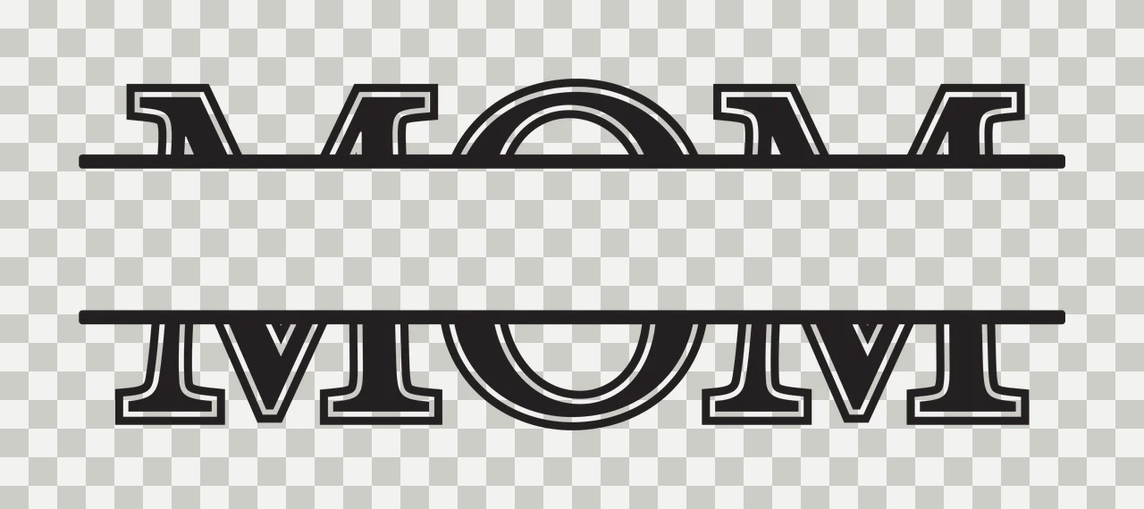 MOM Monogram Design with split monogram, serif lettering, horizontal lines and blank central space in black and white transparency and detail preview thumbnail
